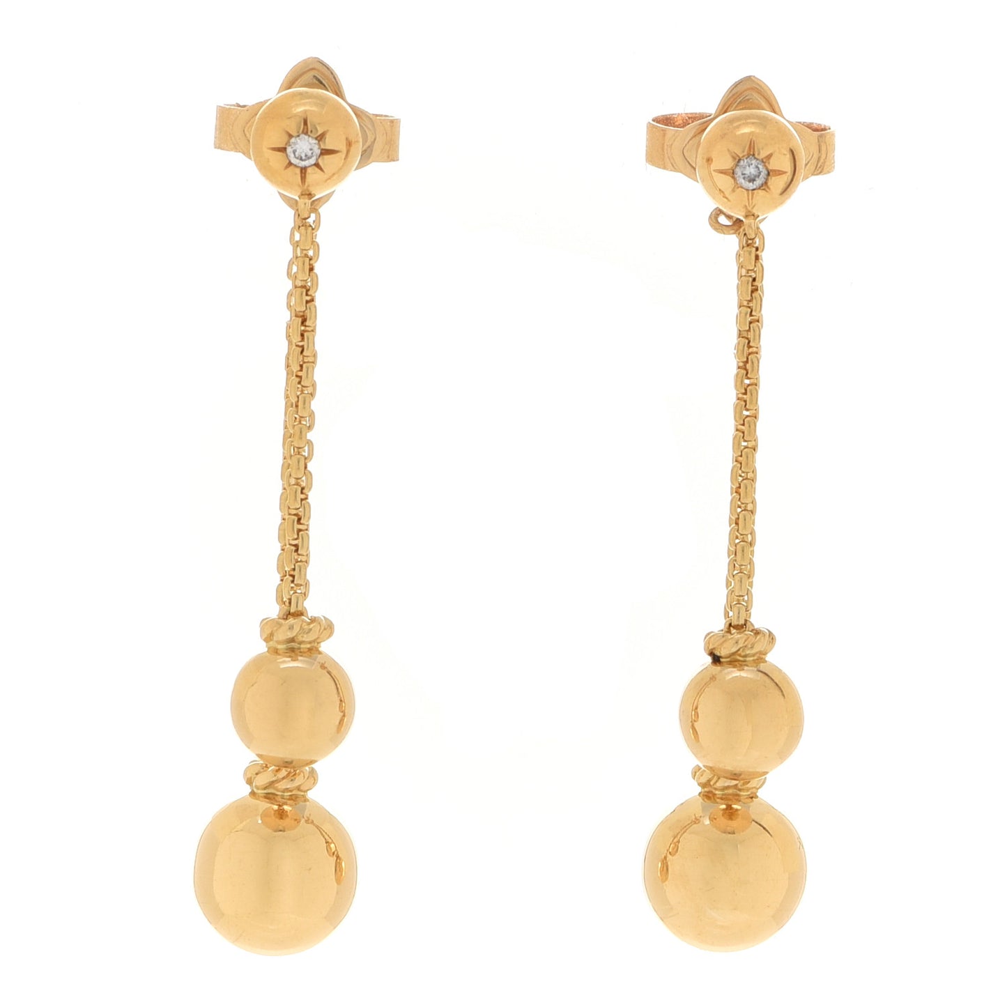 18K Yellow Gold Diamond Solari Chain Drop Earrings