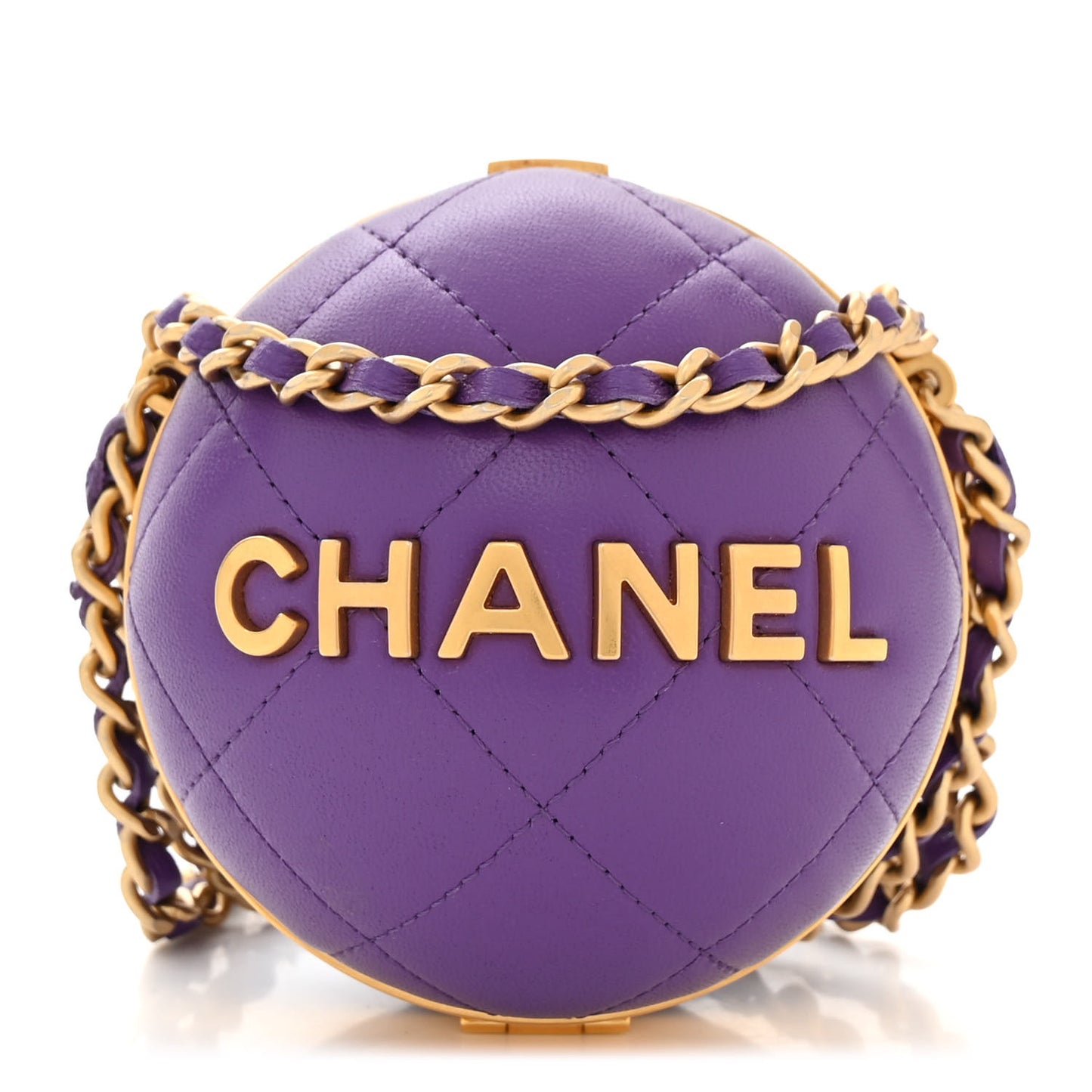 Lambskin CC Minaudiere Sphere Chain Clutch Purple