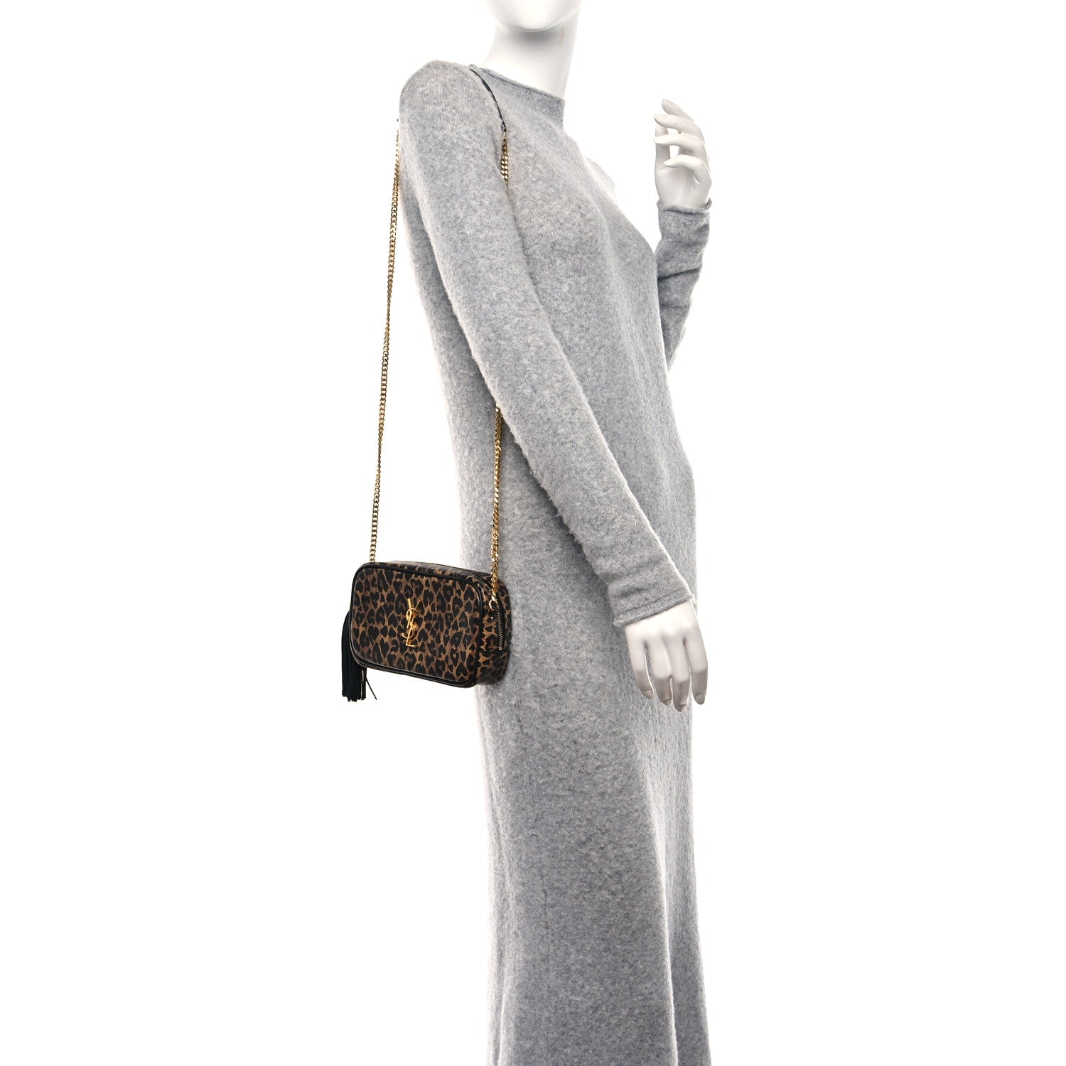 Saint Laurent Calfskin Heart Leopard Print Monogram Mini Lou Camera Bag Toffee 2 of 8