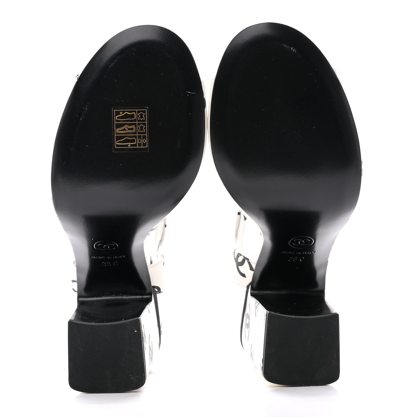Printed Lambskin CC Sandals 38 White Black