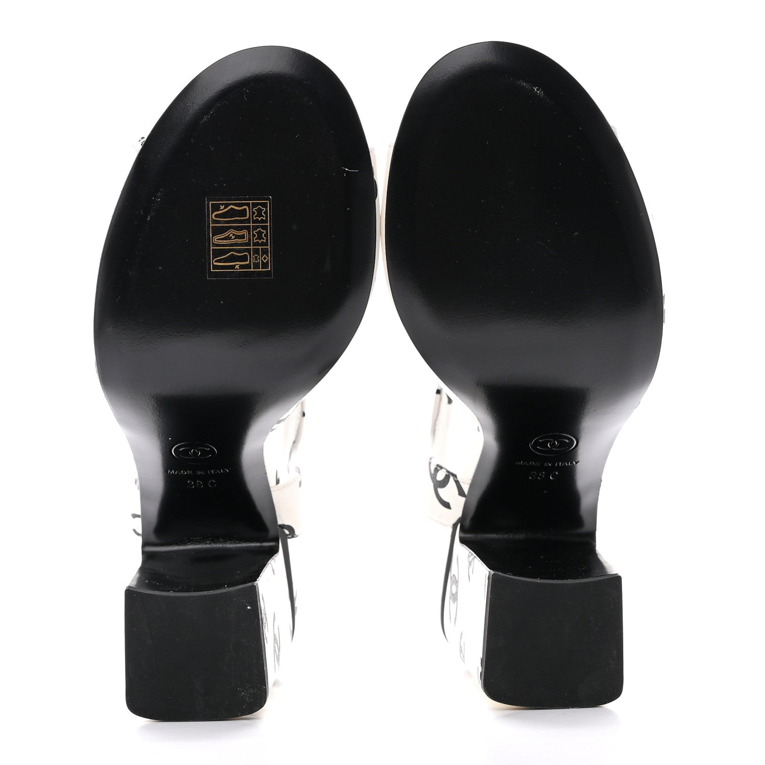 Chanel Printed Lambskin CC Sandals 38 White Black 5 of 13