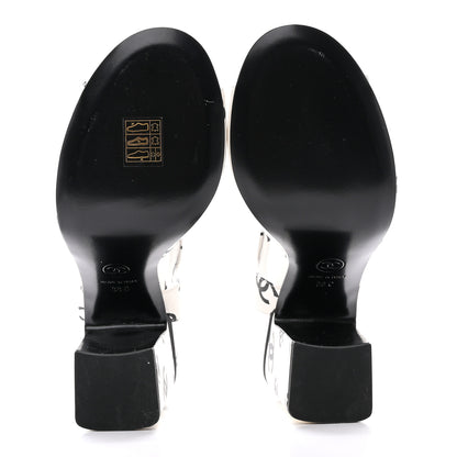 Chanel Printed Lambskin CC Sandals 38 White Black 5 of 13