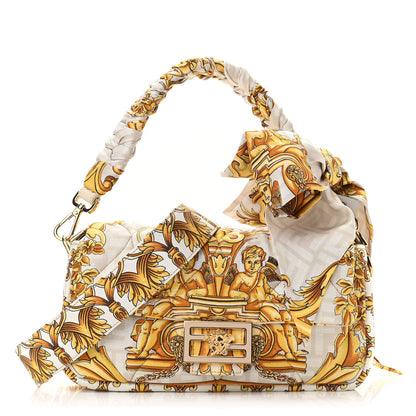 Fendi X VERSACE Silk Fendace FF Baroque Quilted Scarf Baguette White Gold 1 of 9