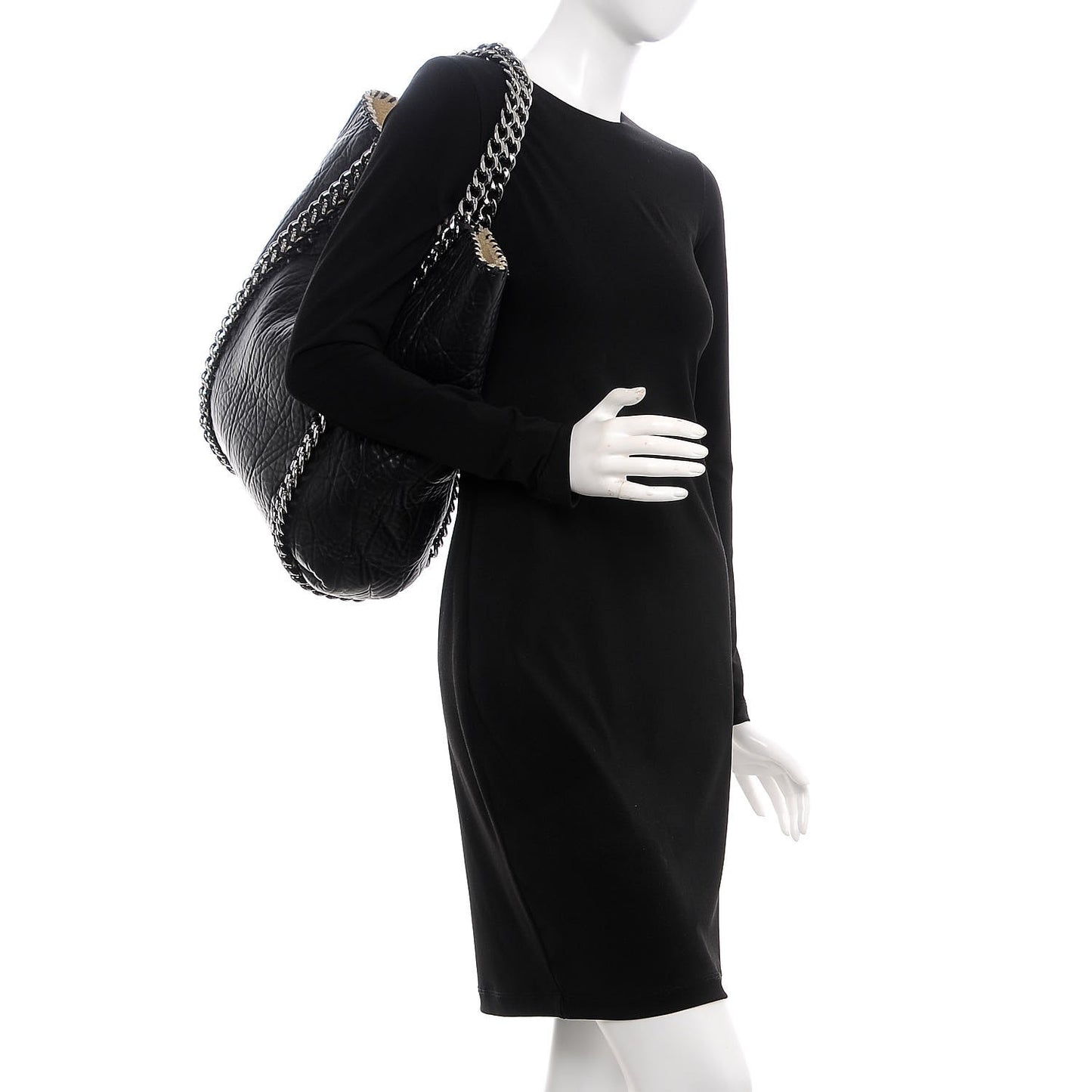 Shaggy Deer Shearling Chain Falabella Tote Black