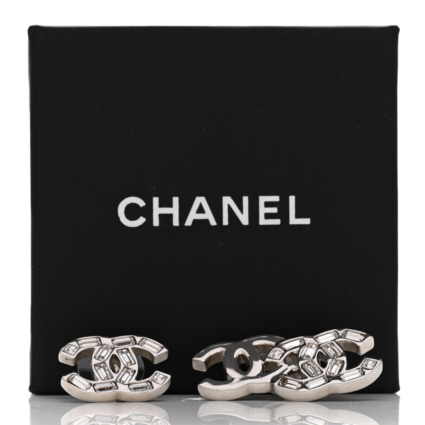 Baguette Crystal Double CC Earrings Silver