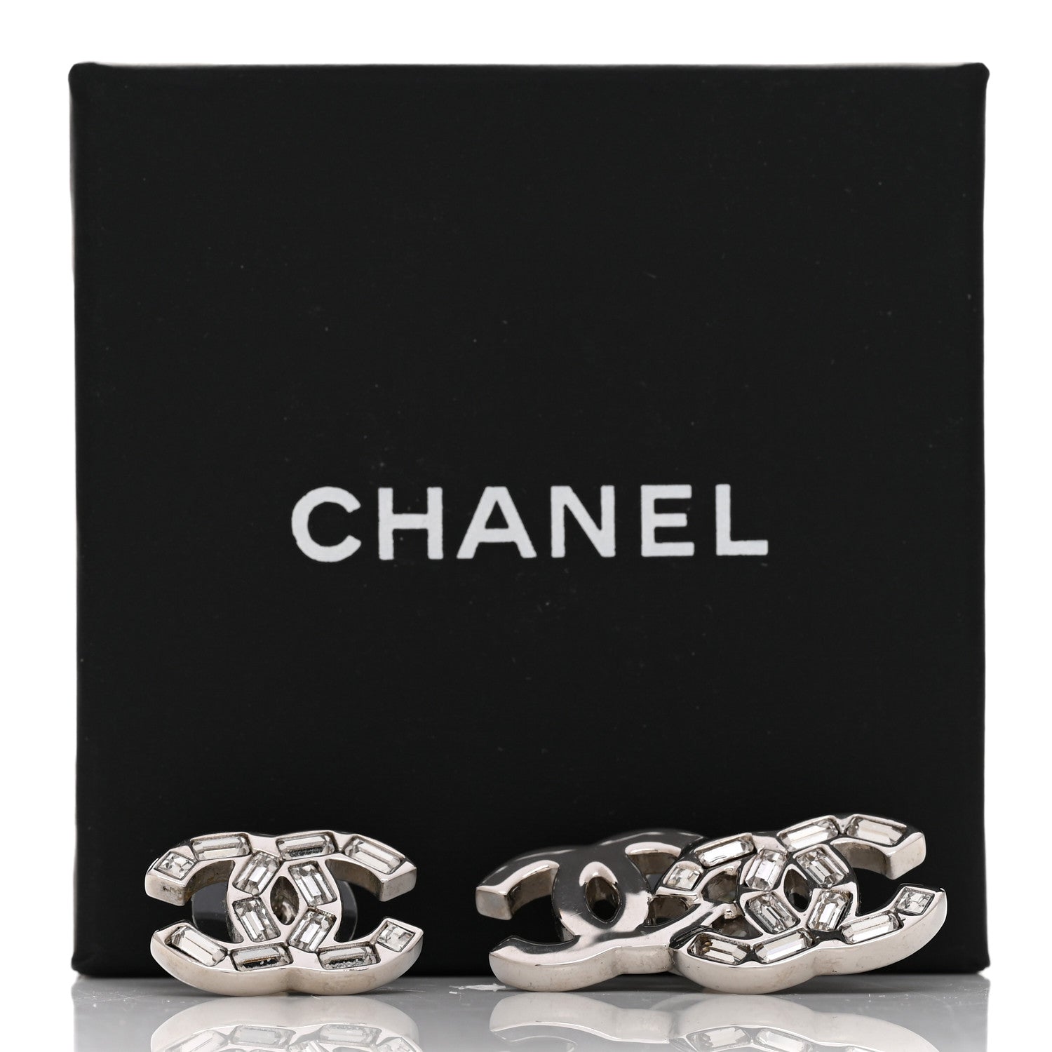 Chanel Baguette Crystal Double CC Earrings Silver 5 of 5