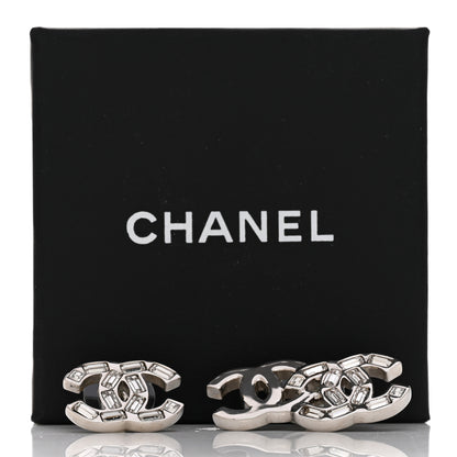 Chanel Baguette Crystal Double CC Earrings Silver 5 of 5