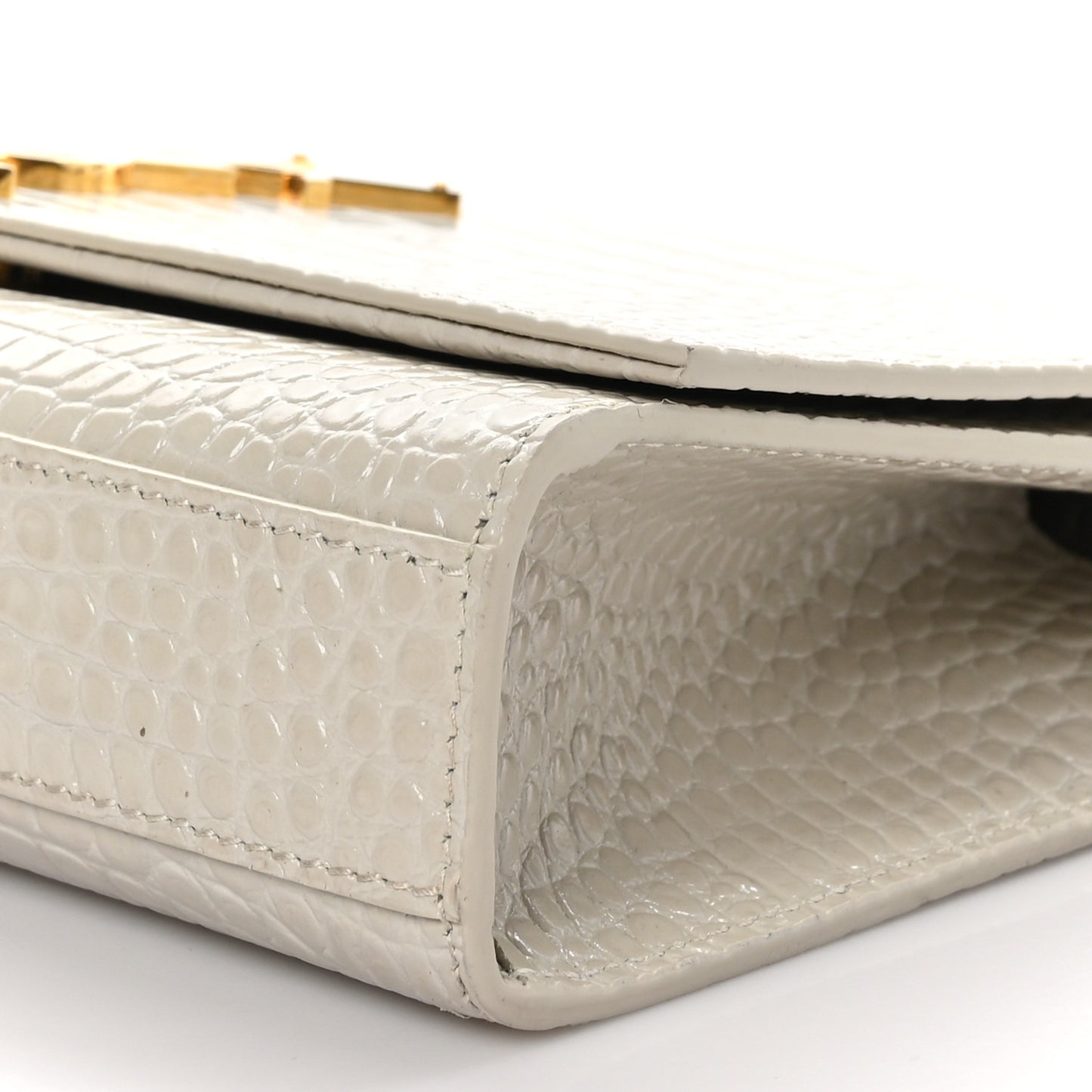 Calfskin Crocodile Embossed Medium Classic Monogram Kate Tassel Satchel Crema Soft