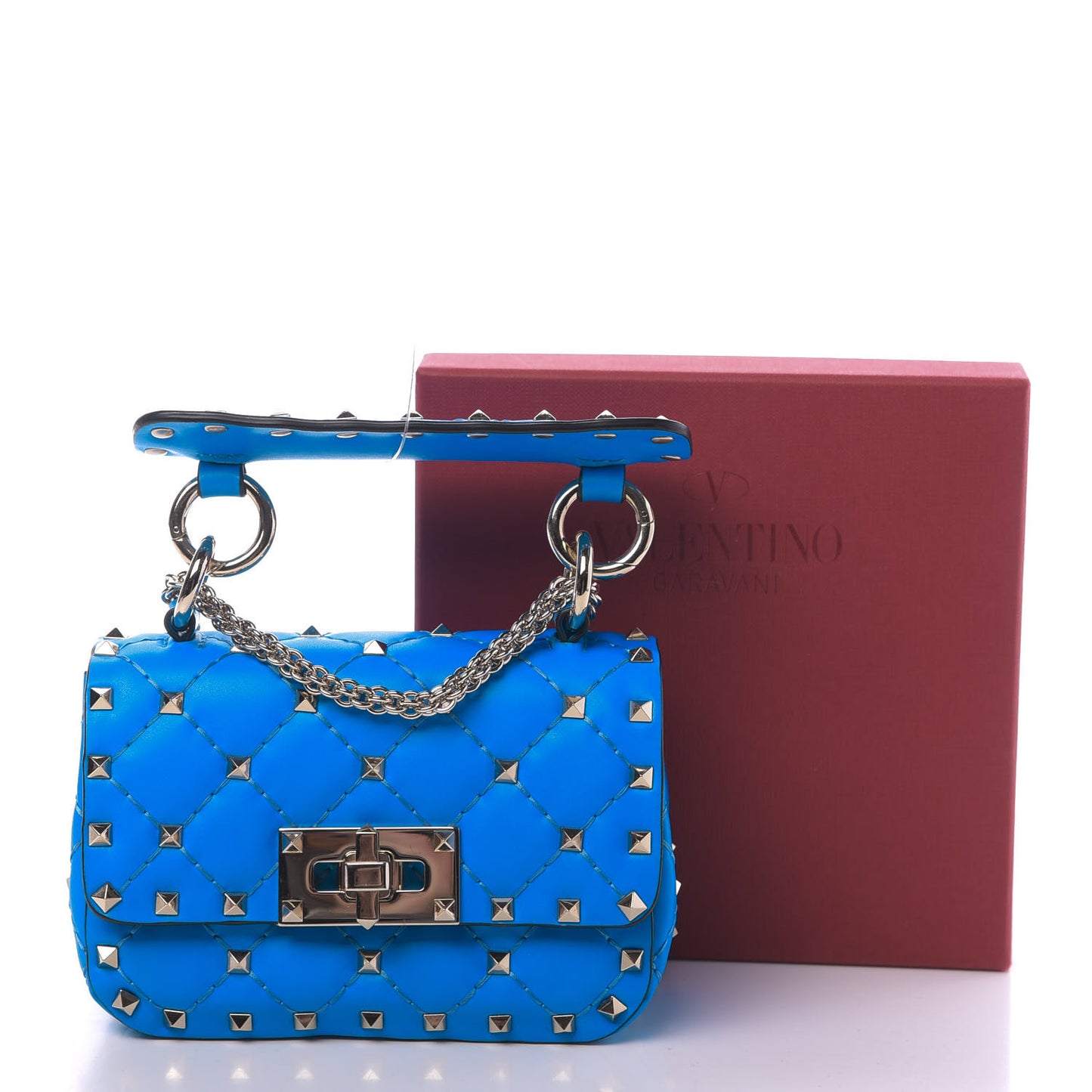 Calfskin Micro Rockstud Spike Shoulder Bag Blue Fluo