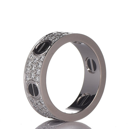 Cartier 18K White Gold Diamond Ceramic LOVE Paved Ring 57 8 6 of 7
