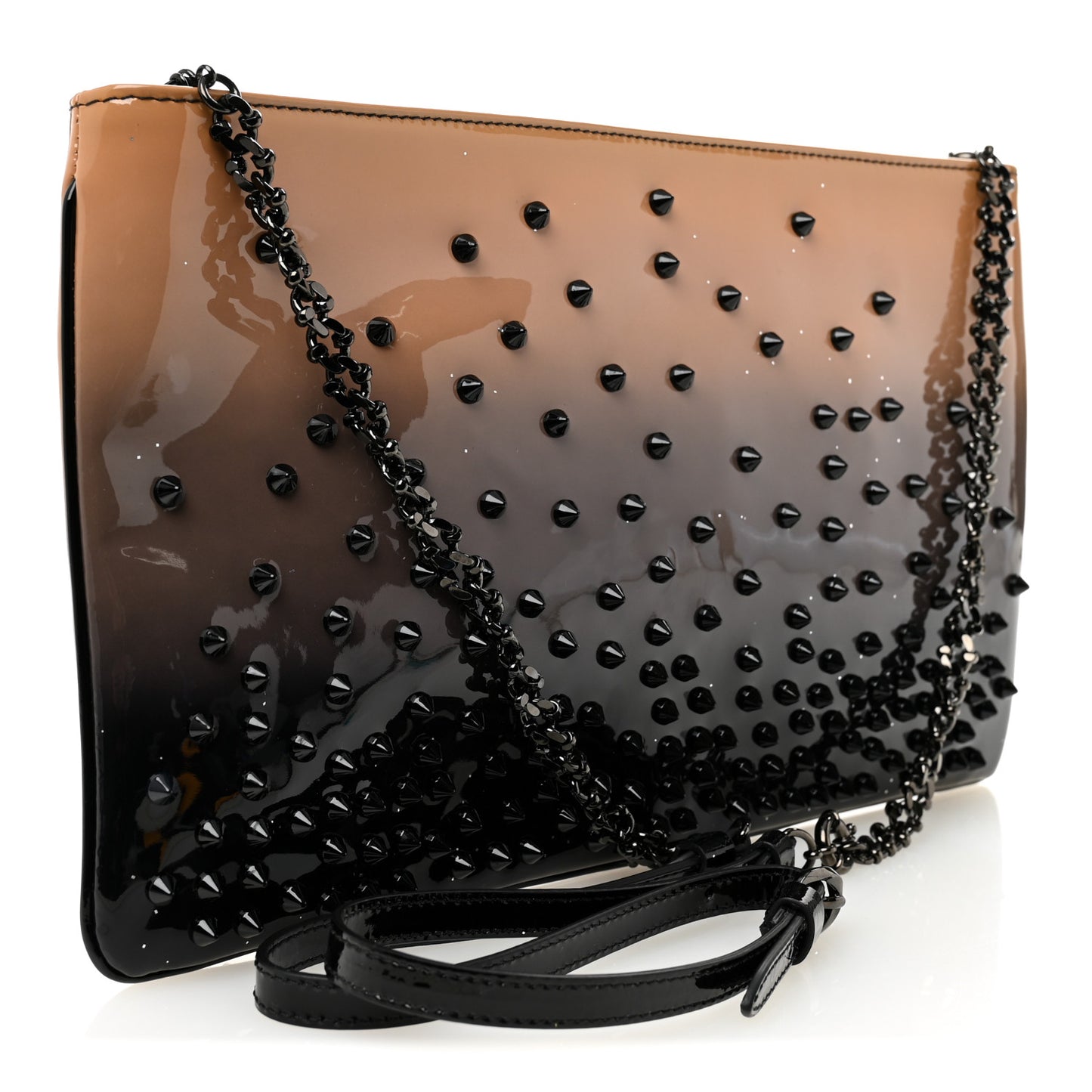 Patent Degrade Loubiposh Spiked Clutch Nude Black