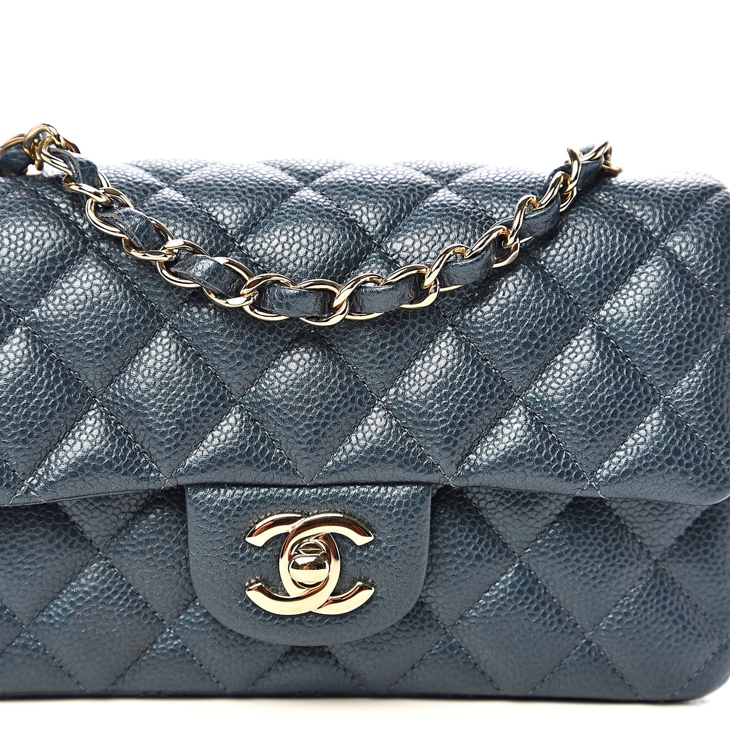 Iridescent Caviar Quilted Mini Rectangular Flap Blue