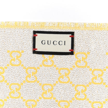 Gucci Cotton Lame GG Monogram Argentavio Fringe Scarf Lemon Light Grey 5 of 5