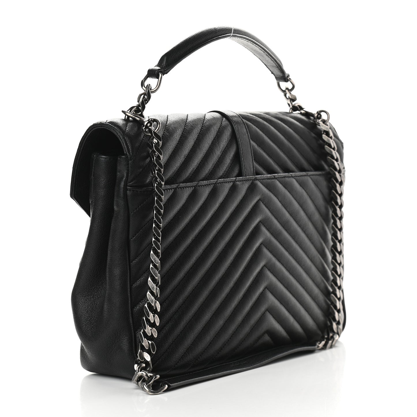 Sheepskin Matelasse Chevron Monogram Large College Satchel Black