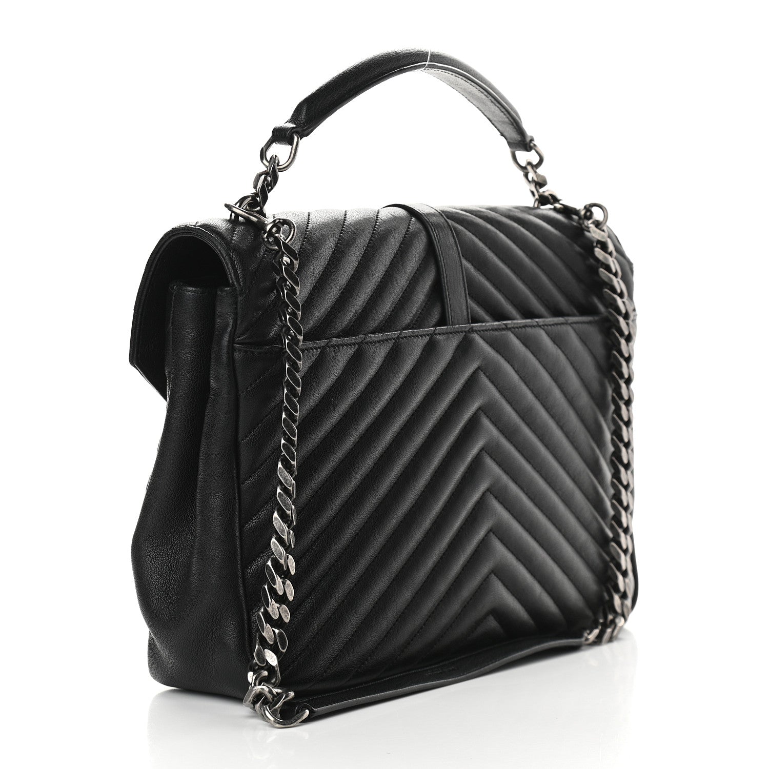 Saint Laurent Sheepskin Matelasse Chevron Monogram Large College Satchel Black 2 of 8
