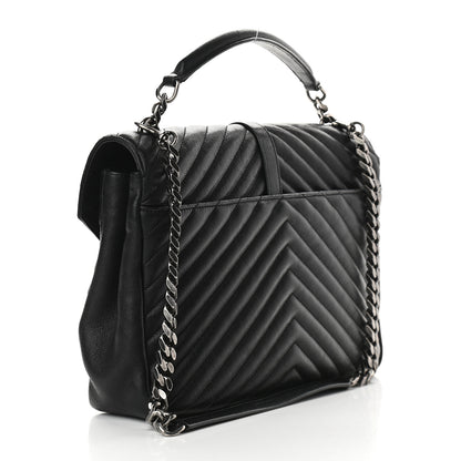 Saint Laurent Sheepskin Matelasse Chevron Monogram Large College Satchel Black 2 of 8