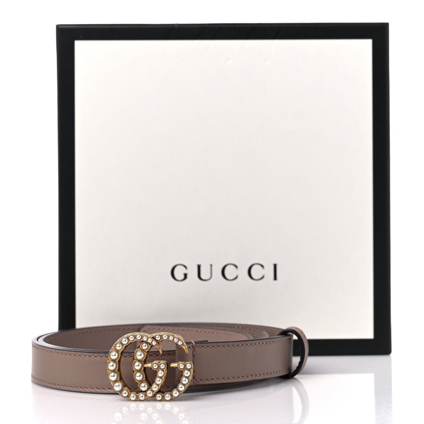 Moon Calfskin Pearl Double G 20mm Belt 80 32 Porcelain Rose