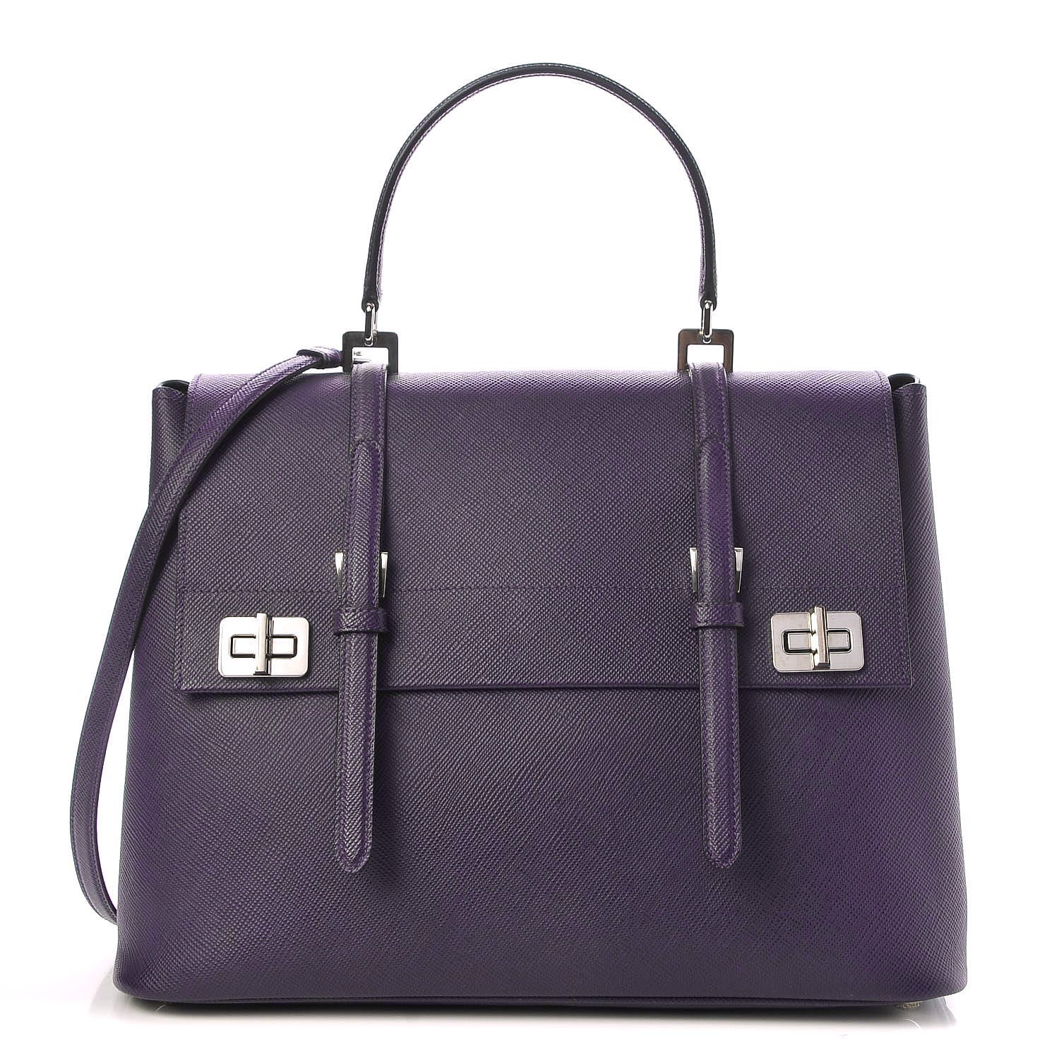 Prada Saffiano Cuir Convertible Top Handle Tote Viola 1 of 6