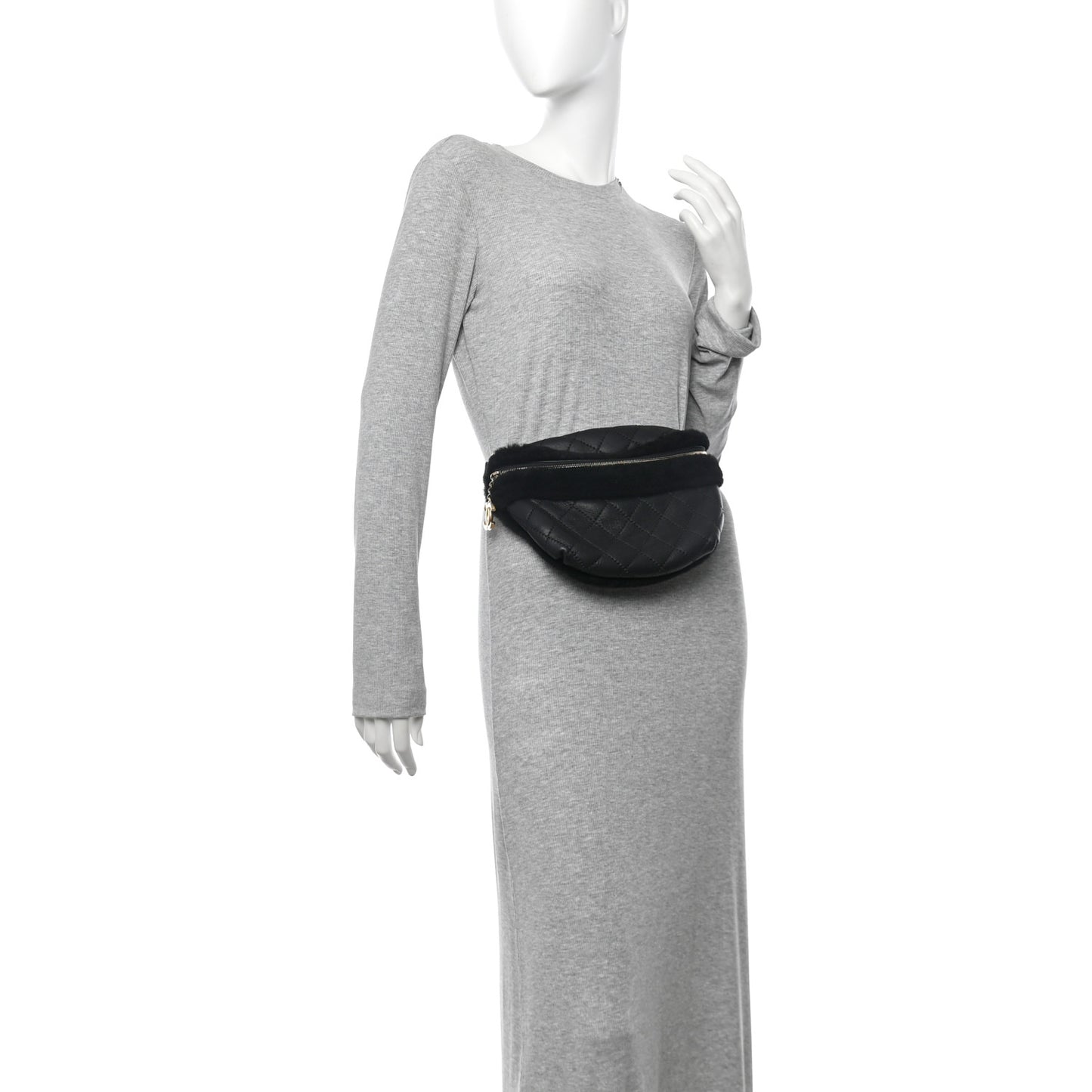 Calfskin Fur Quilted Waist Bag Fanny Pack Black