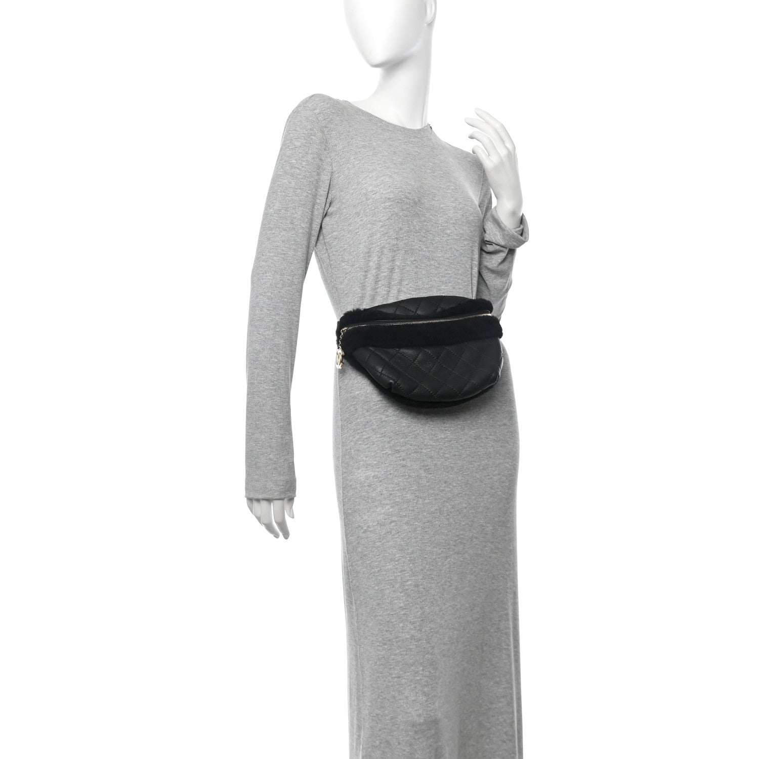 Chanel Calfskin Fur Quilted Waist Bag Fanny Pack Black 2 of 10