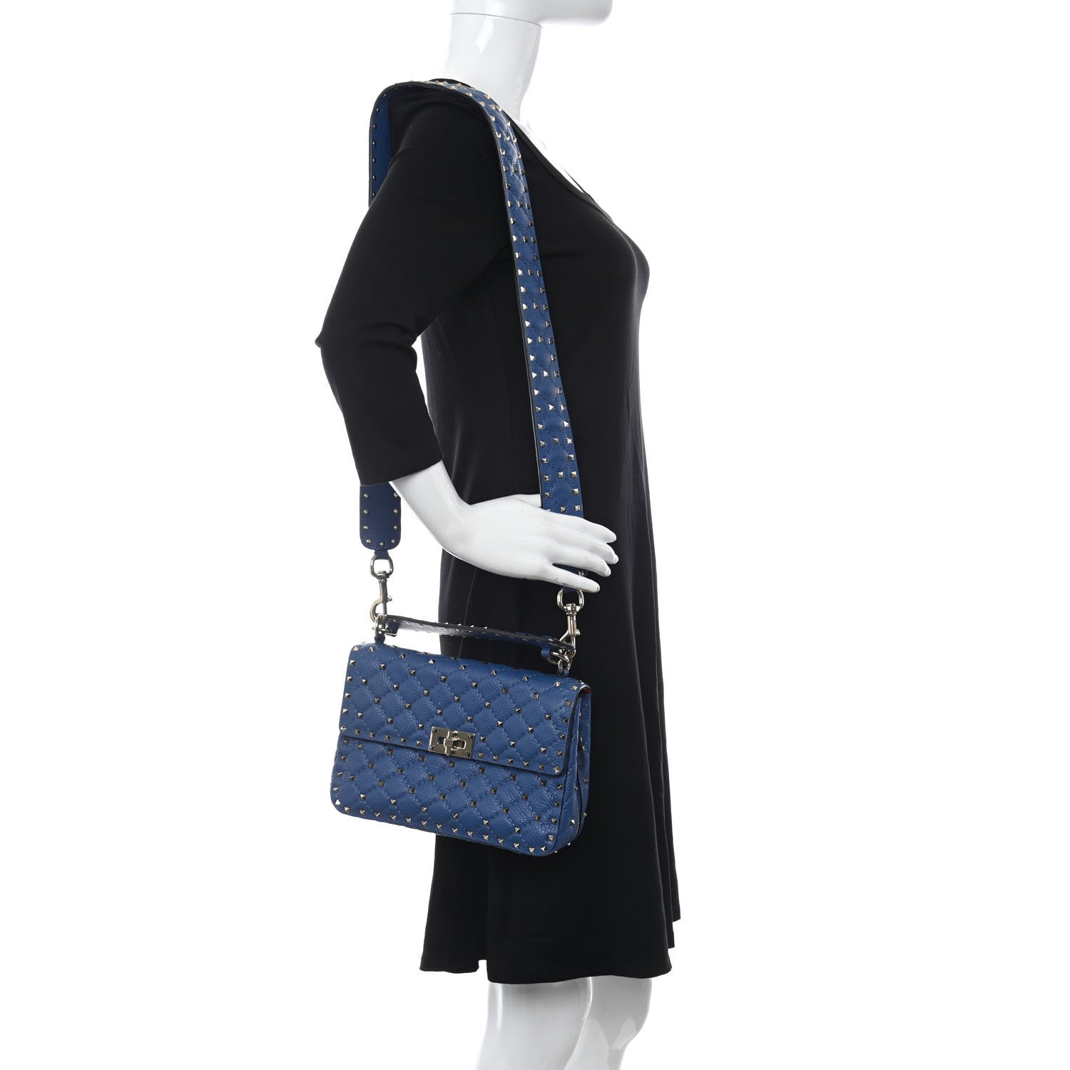 Valentino Garavani Grained Calfskin Medium Rockstud Spike Shoulder Bag Blue 2 of 10