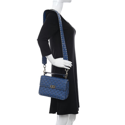 Valentino Garavani Grained Calfskin Medium Rockstud Spike Shoulder Bag Blue 2 of 10