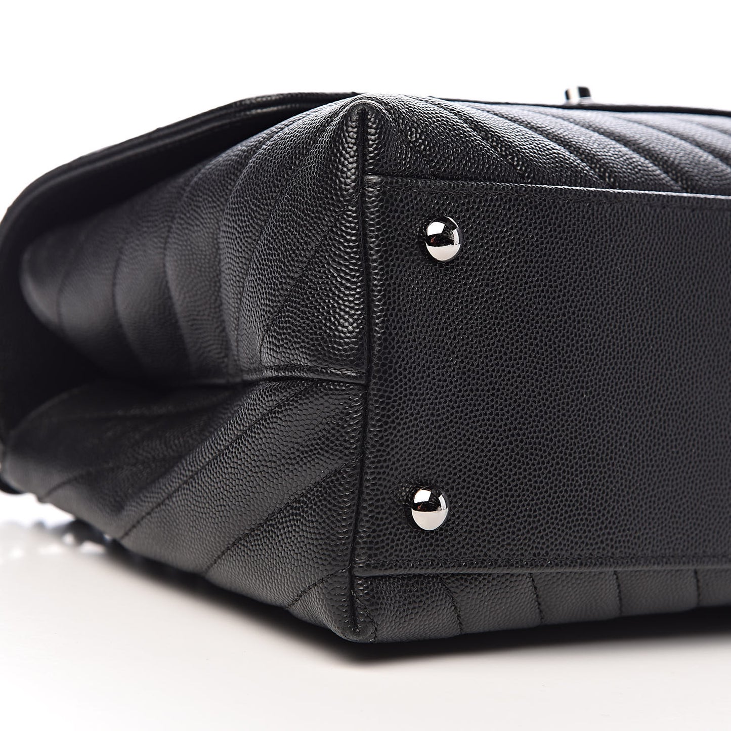 Caviar Chevron Quilted Small Coco Handle Flap Black
