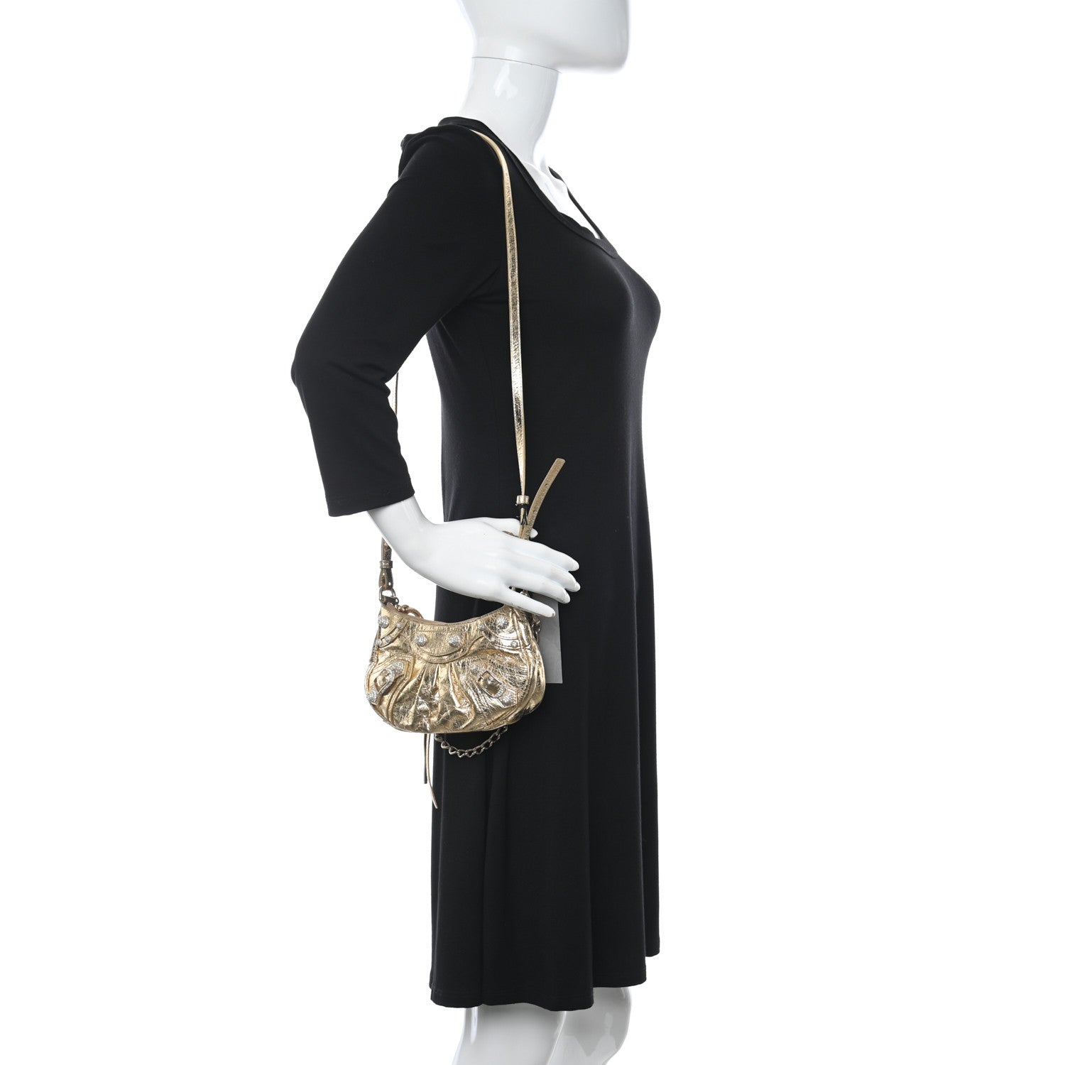 Balenciaga Metallic Arena Agneau Crystal Le Cagole Mini Purse With Chain Light Gold 2 of 10