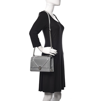Christian Dior Metallic Patent Micro-Cannage Medium Diorama Flap Bag Silver 2 of 17
