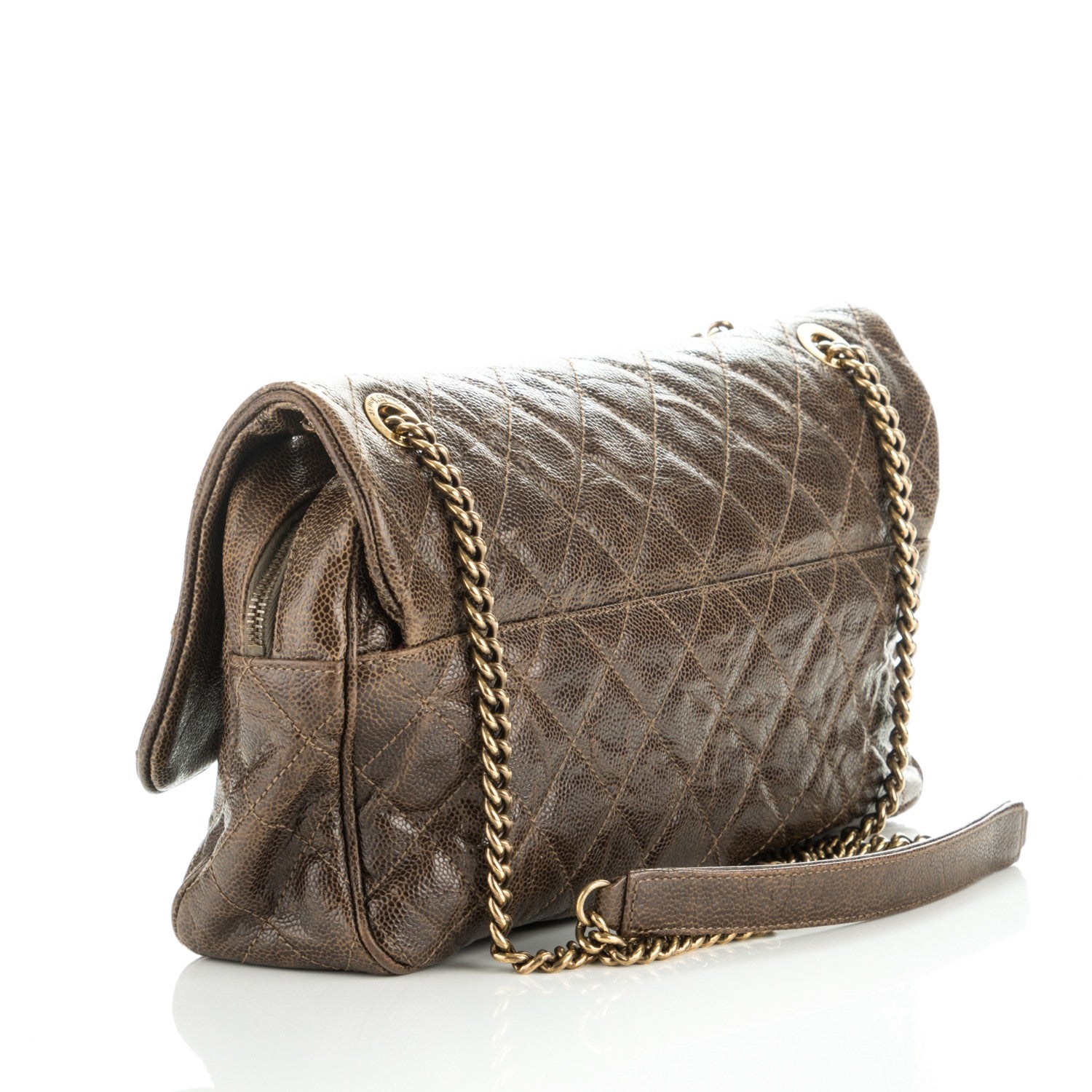 Chanel Crumpled Caviar Quilted Large Shiva Flap Brown 3 of 8