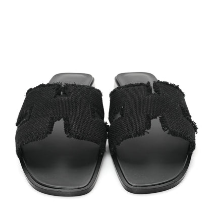 Hermes Toile H Oran Fringe Sandals 41 Black 3 of 10