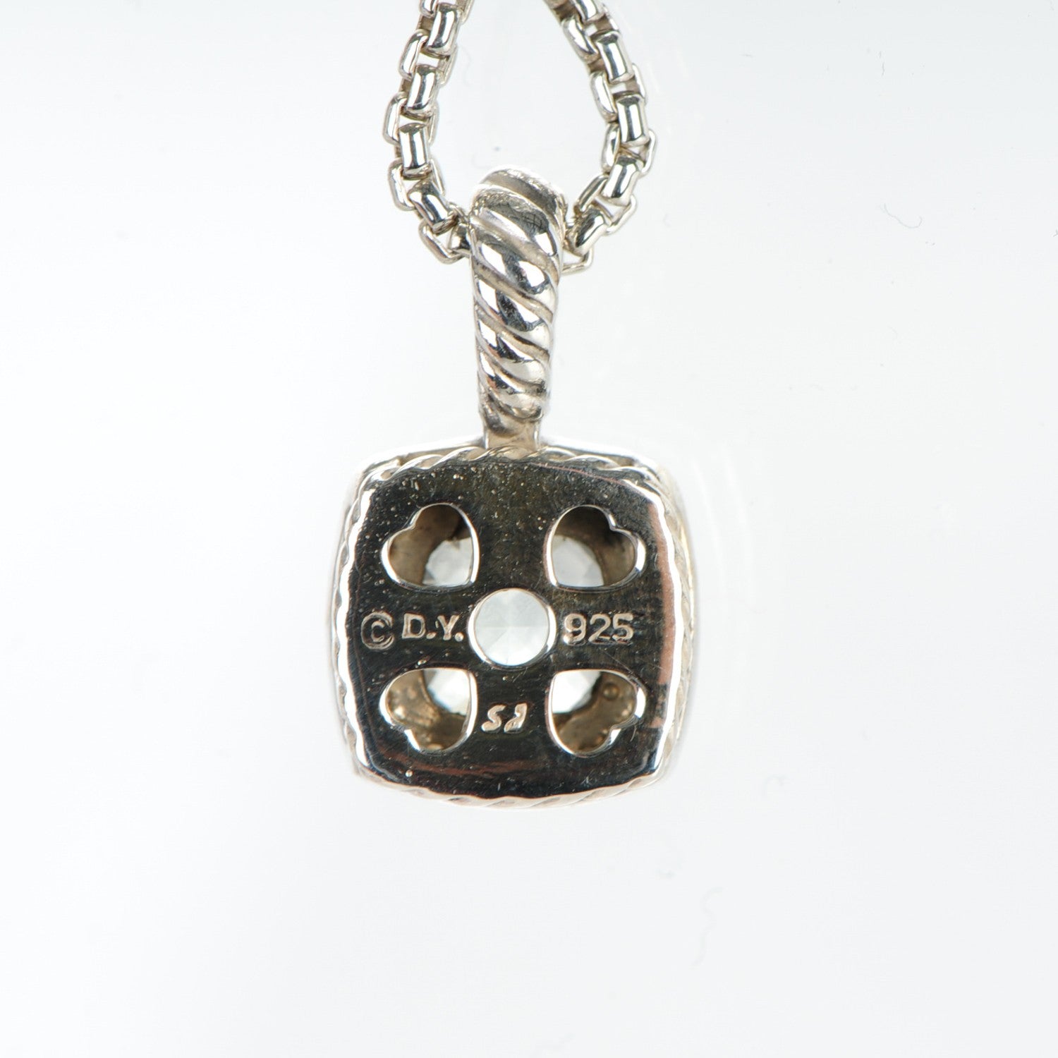 David Yurman Sterling Silver Diamond Prasiolite 7mm Petite Albion Pendant Necklace 4 of 6