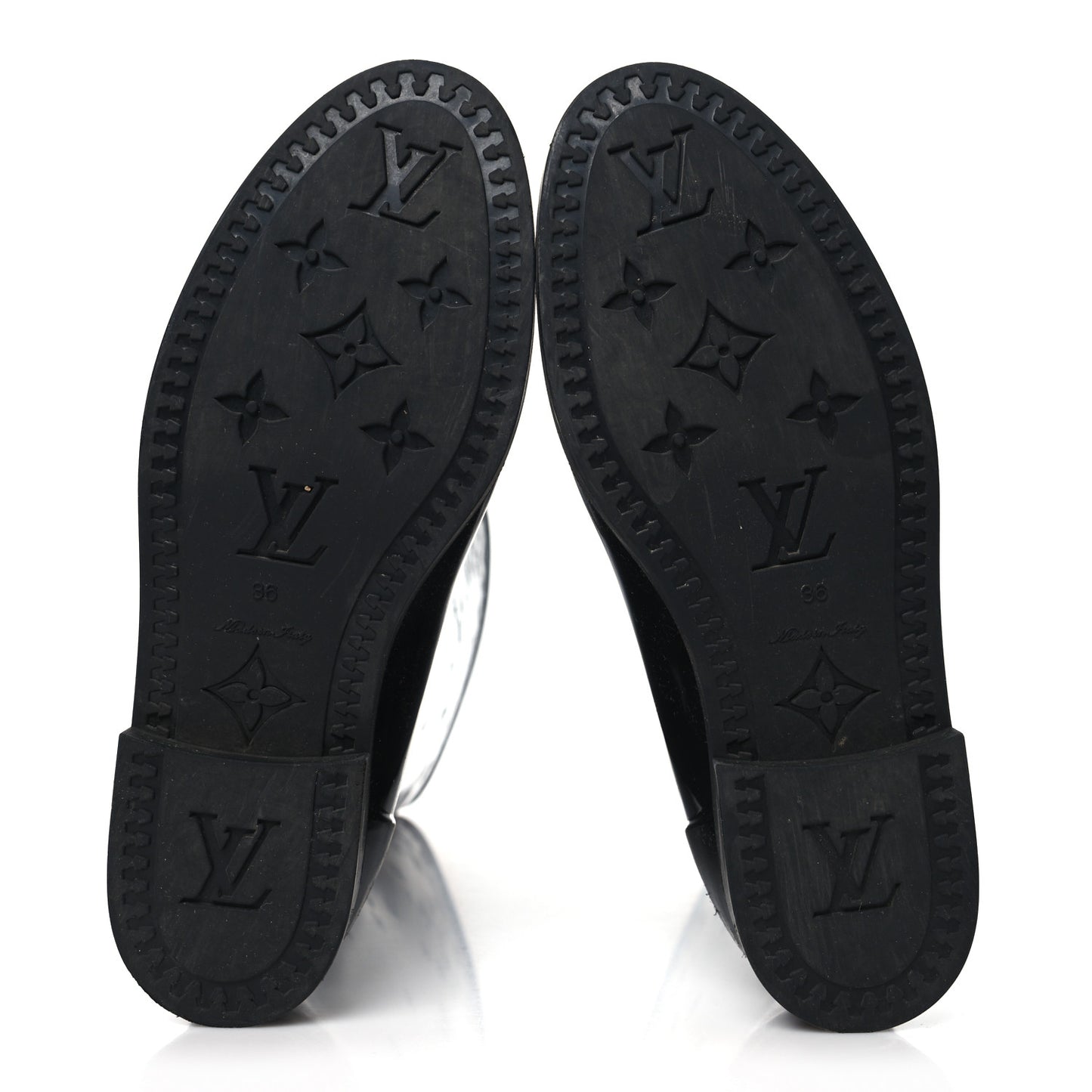 Rubber Embossed Monogram Drops High Rain Boots 36 Black