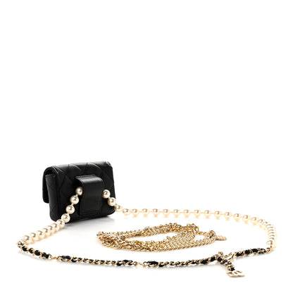 Chanel Lambskin Quilted Pearl Chain Belt Bag Black 2 of 11