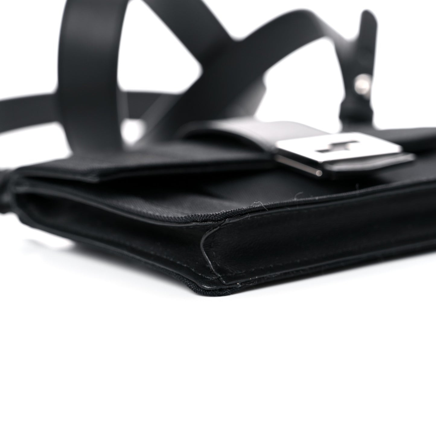 Recycled Nylon Vitello Grace Light Pequin Baguette Belt Pouch Black