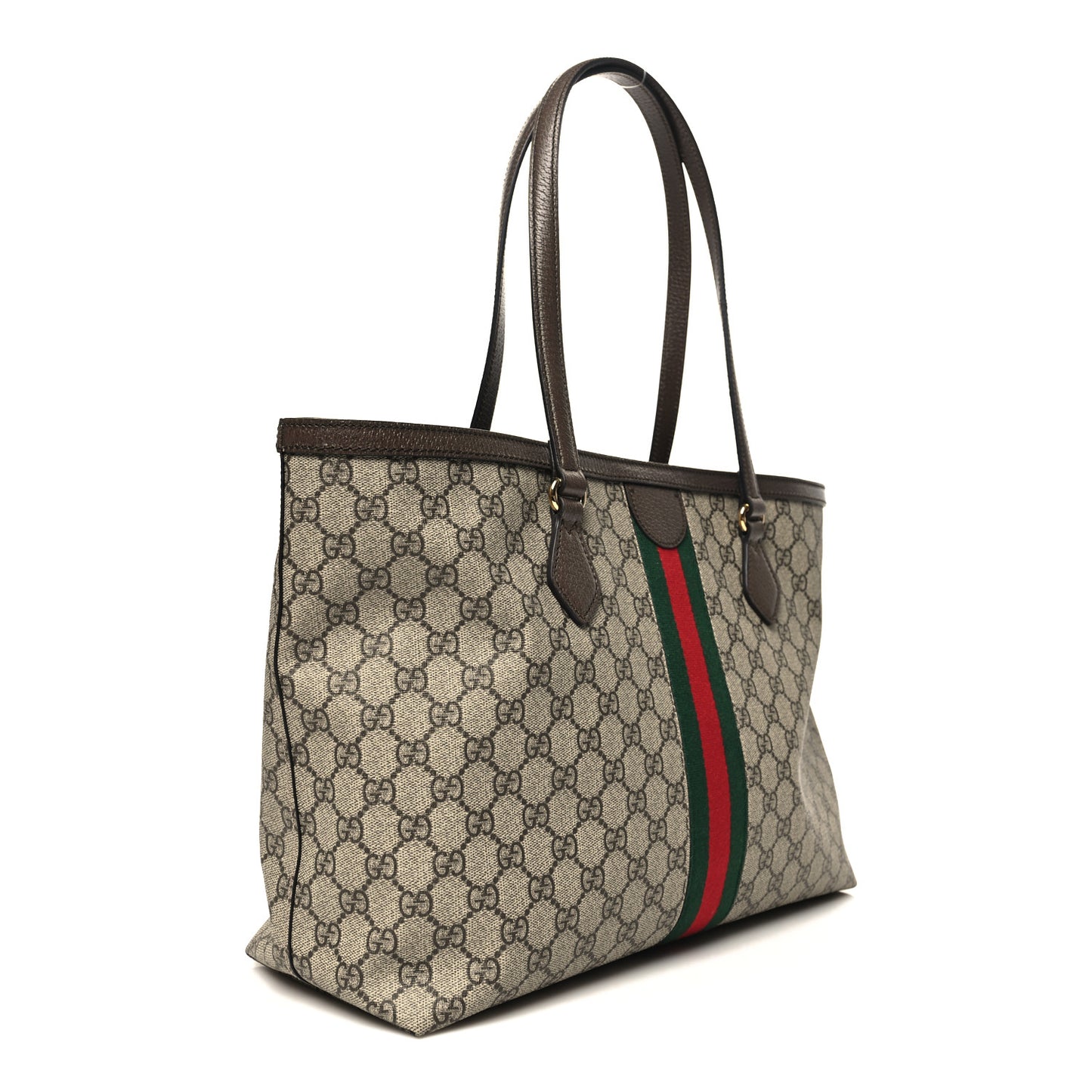 GG Supreme Monogram Textured Calfskin Web Medium Ophidia Shopping Tote Beige Ebony New Acero
