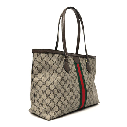Gucci GG Supreme Monogram Textured Calfskin Web Medium Ophidia Shopping Tote Beige Ebony New Acero 3 of 10