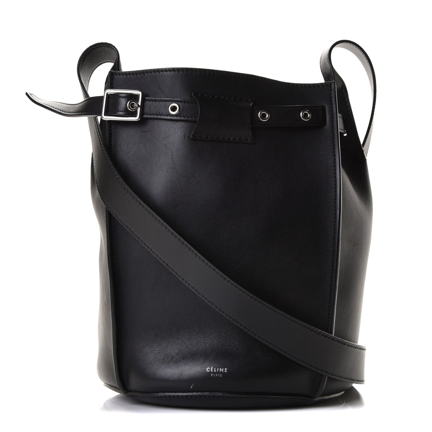 Smooth Calfskin Long Strap Big Bucket Bag Black