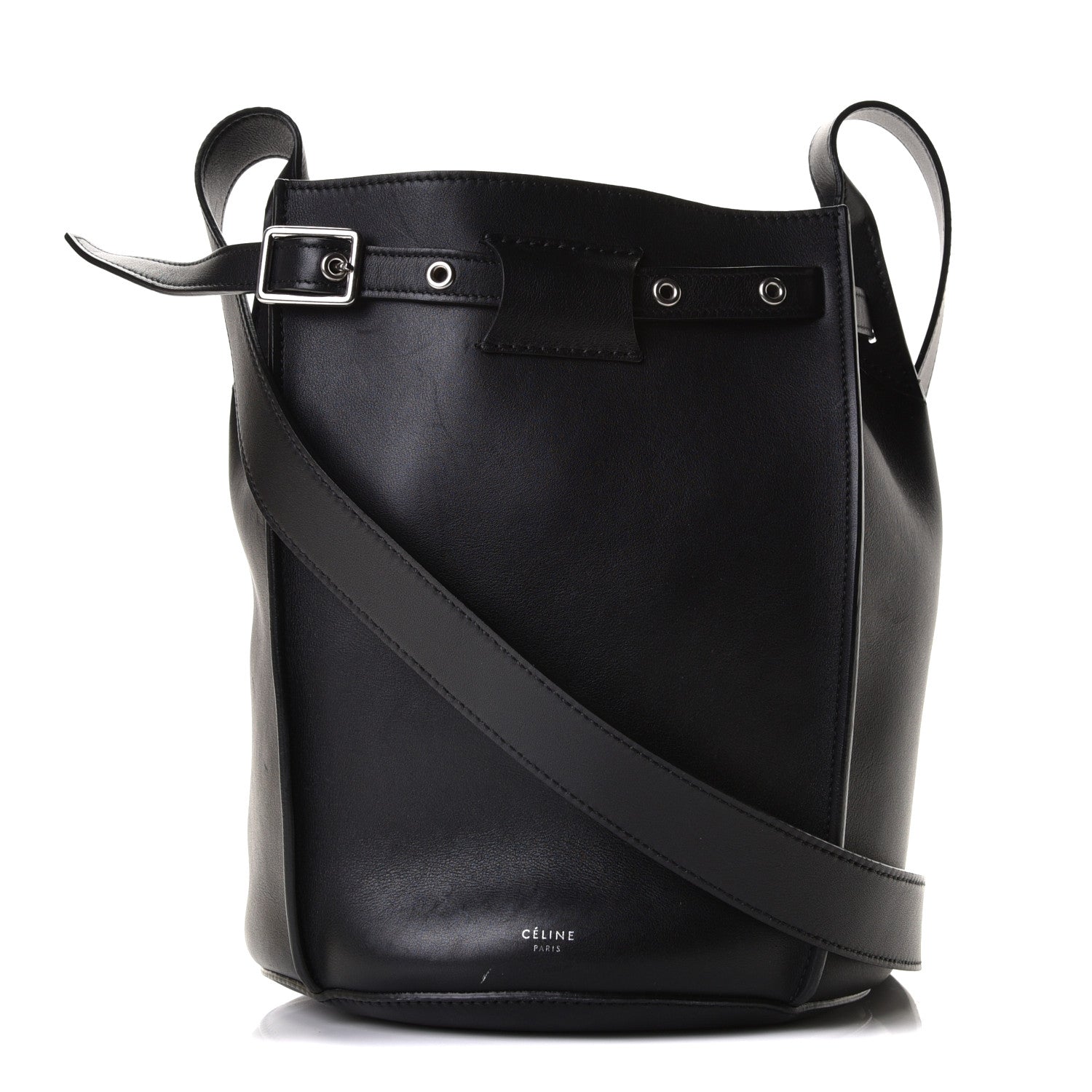 Celine Smooth Calfskin Long Strap Big Bucket Bag Black 1 of 8