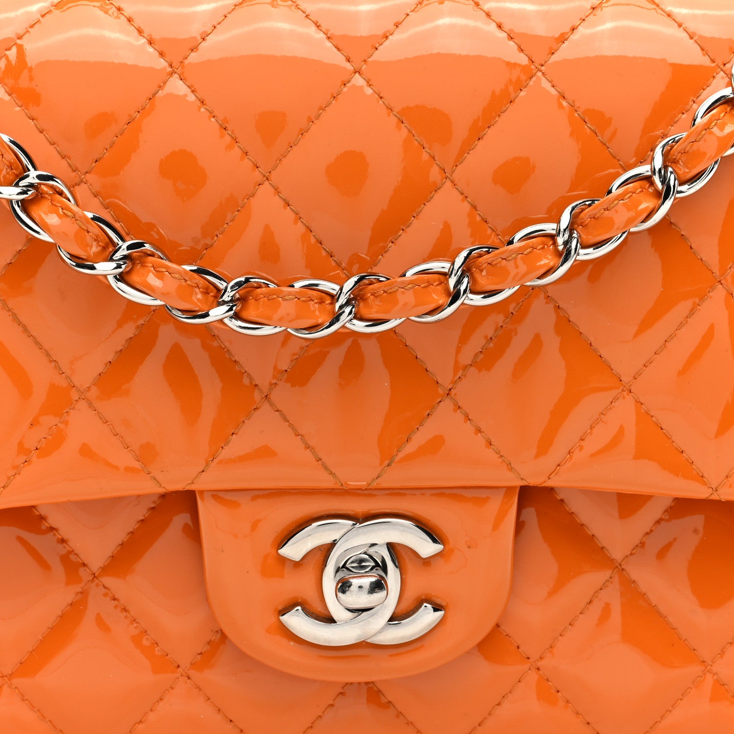 Chanel Patent Quilted Medium Double Flap Orange 8 of 10