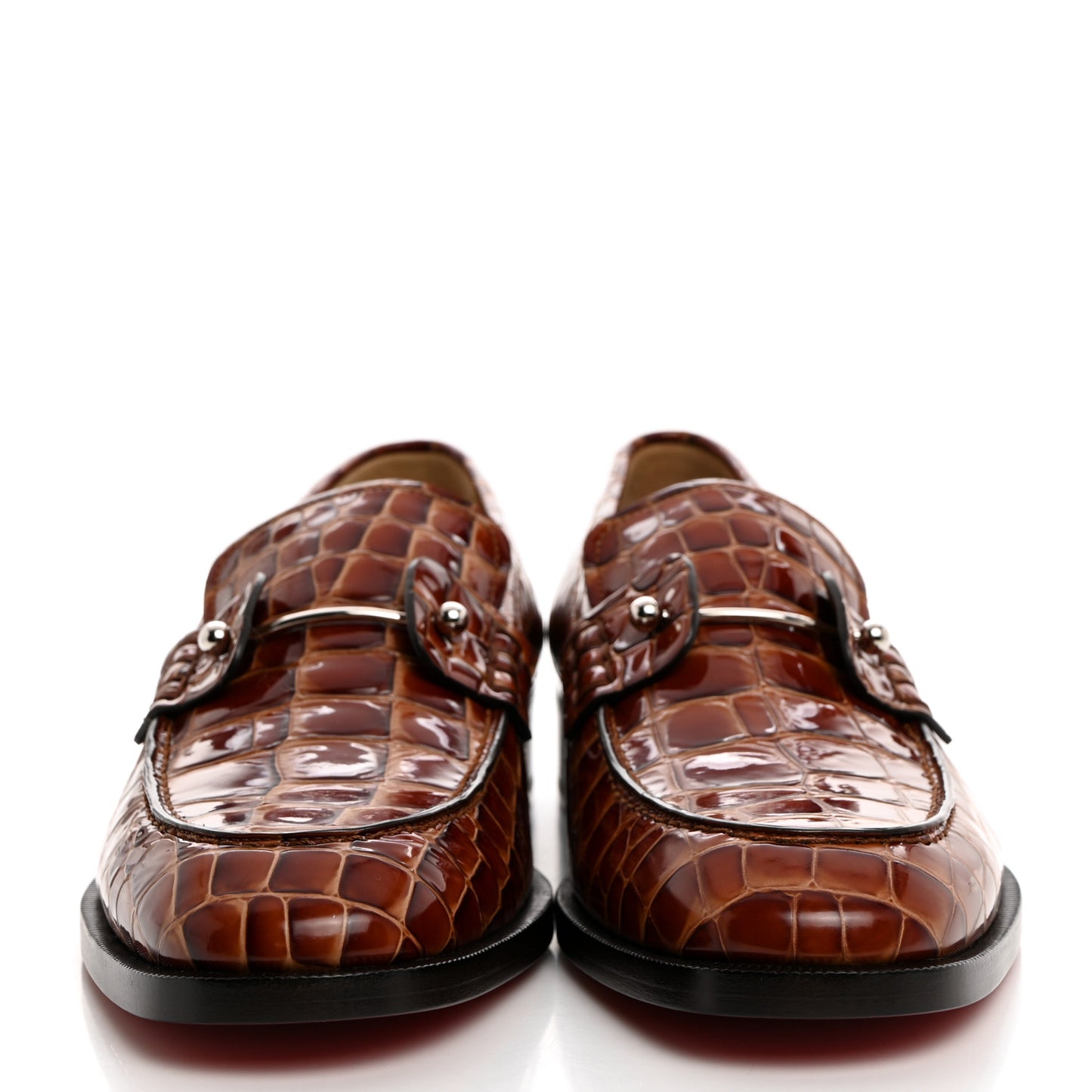 Croc Calfskin Embossed Chambelimoc Loafers 40.5 Acajou