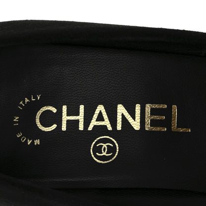 Chanel Suede Calfskin Satin Cap Toe CC Pumps 37 Black 7 of 10