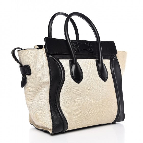 Celine Natural Canvas Smooth Calfskin Mini Luggage Cream 3 of 14