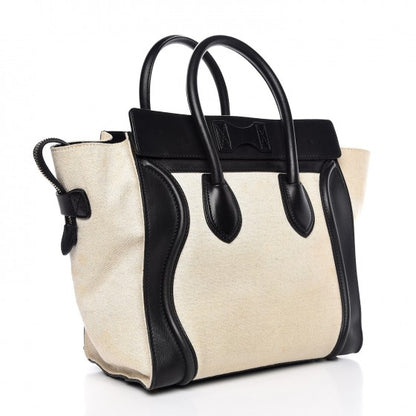 Celine Natural Canvas Smooth Calfskin Mini Luggage Cream 3 of 14
