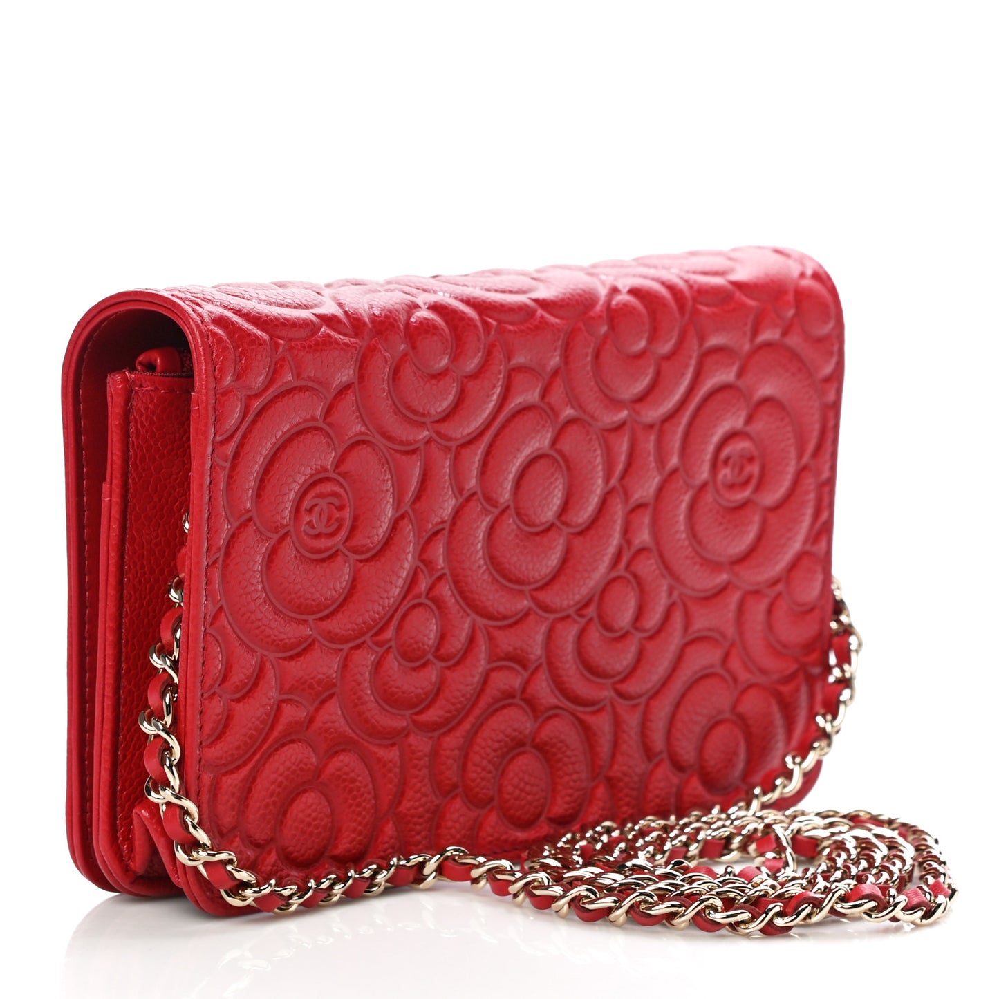 Caviar Camellia Embossed Wallet On Chain WOC Red