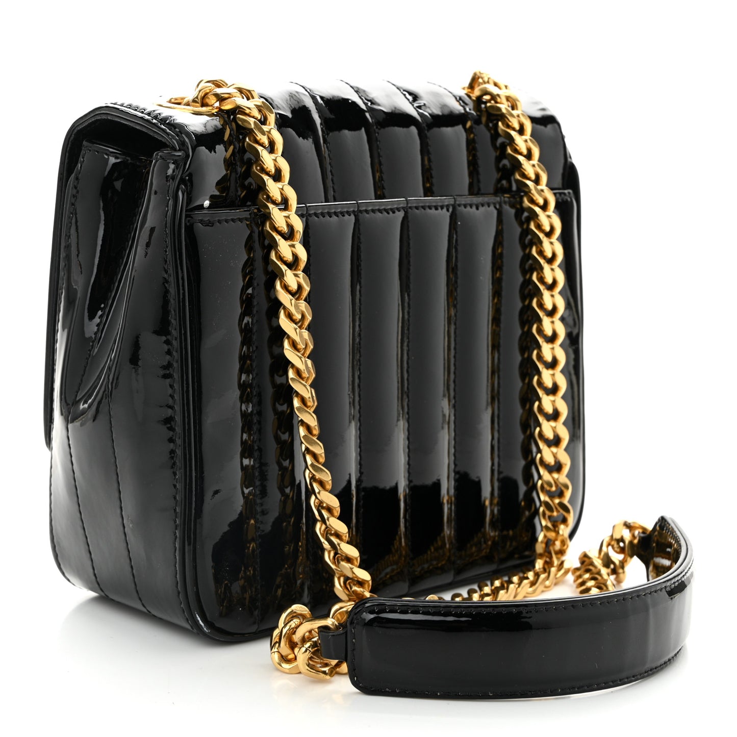 Patent Calfskin Matelasse Monogram Medium Vicky Chain Bag Black