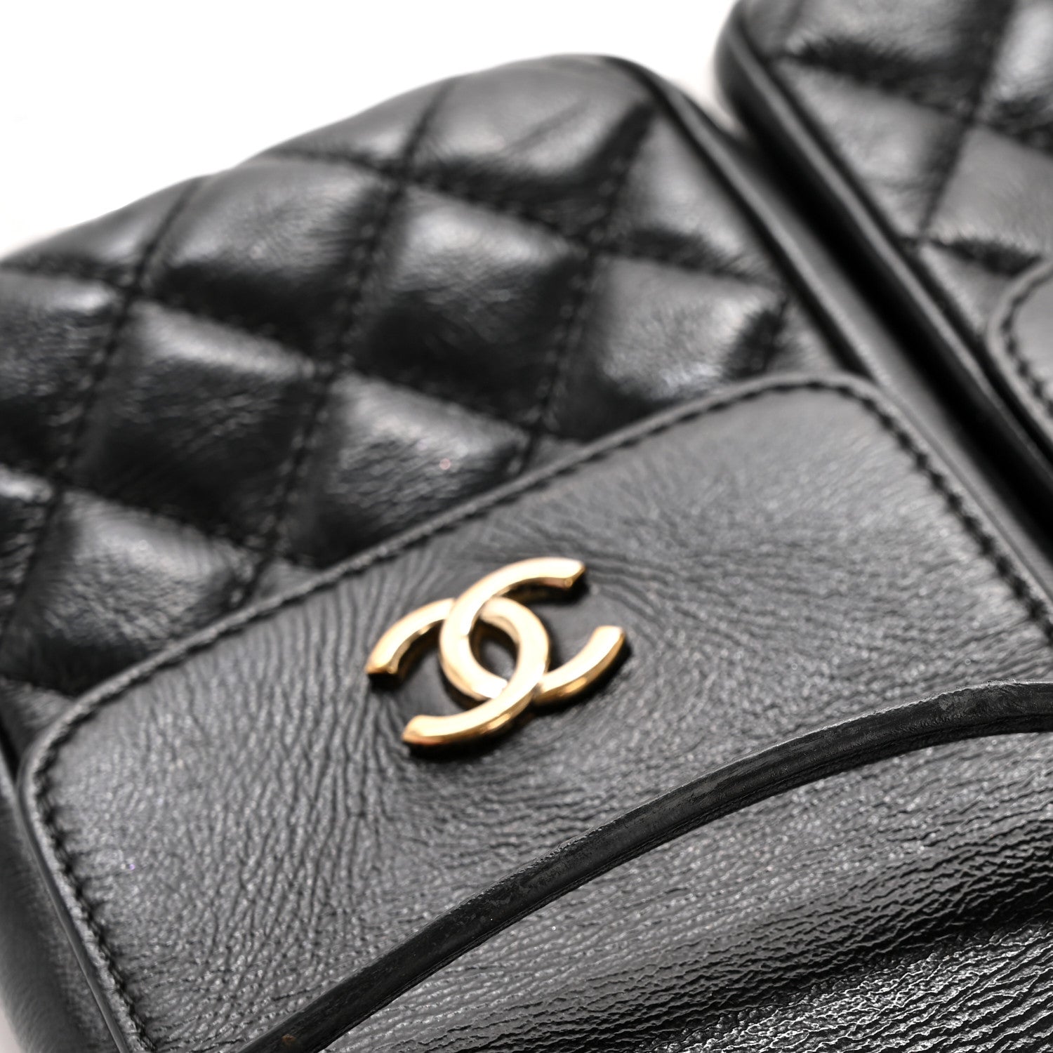 Chanel Glazed Calfskin Quilted Double Pocket Crossbody Flap Black 13 of 15