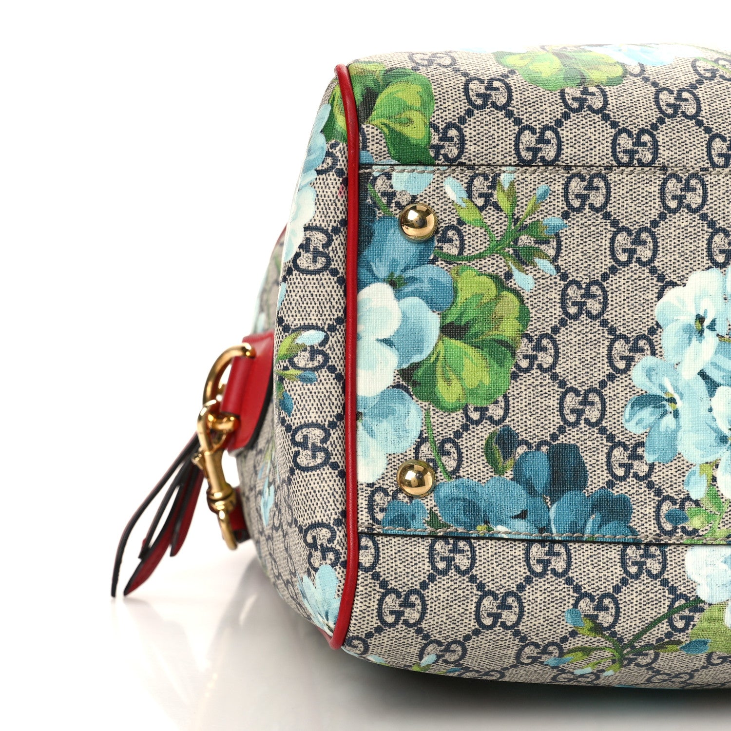 Gucci GG Supreme Monogram Blooms Medium Boston Beige Blue Navy Hibiscus Red 8 of 10