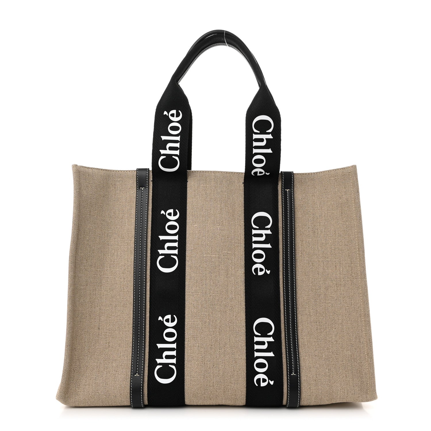 Chloe Linen Calfskin Large Woody Ribbon Tote Black Blue 1 of 10