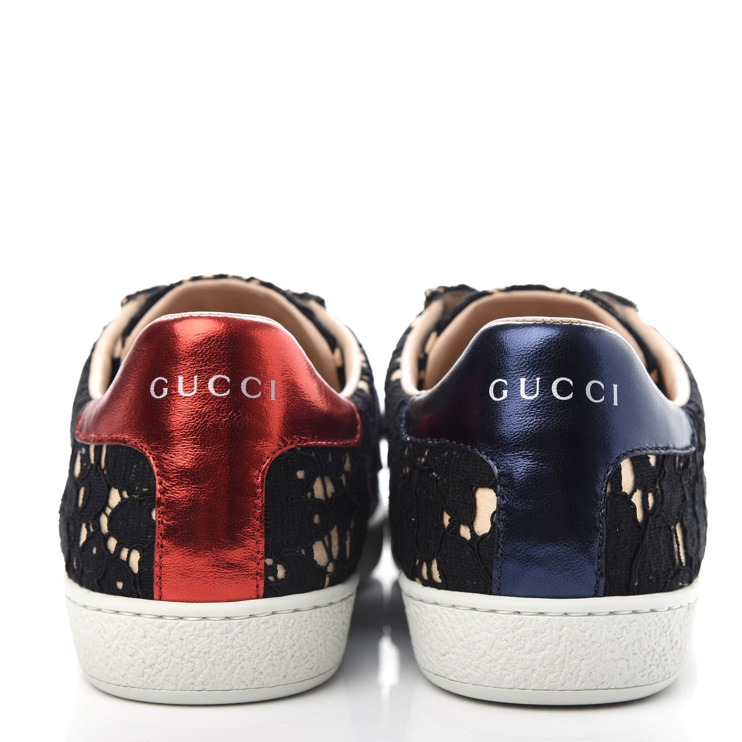 Gucci Lace Crystal Sylvie Web Flower Leaf Womens Ace Sneakers 37.5 Black Tan Beige 7 of 11